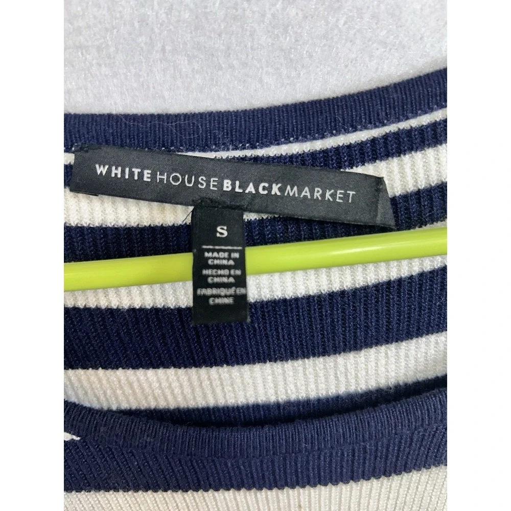 White House Black Market Striped Knit Crewneck Pullover Sweater Blue/White S - Picture 2 of 5